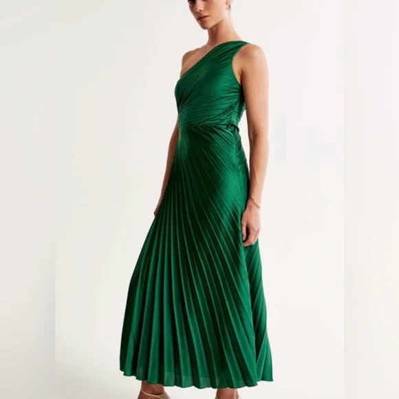 Abercrombie Giselle Pleated One-Shoulder Cutout Maxi Dress in Deep Green - NWT - Picture 2 of 3